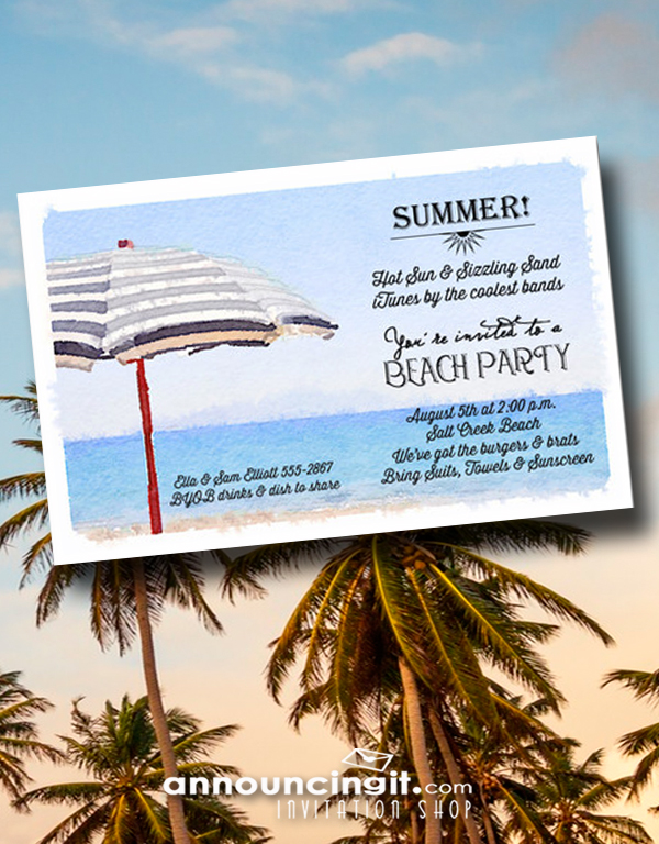 Striped Beach Umbrella Party Invitations | See the entire collection at Announcingit.com