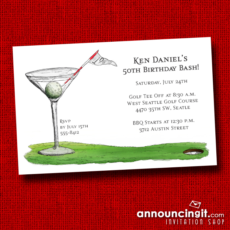 19th Hole Martini Golf Theme Party Invitations at Announcingit.com