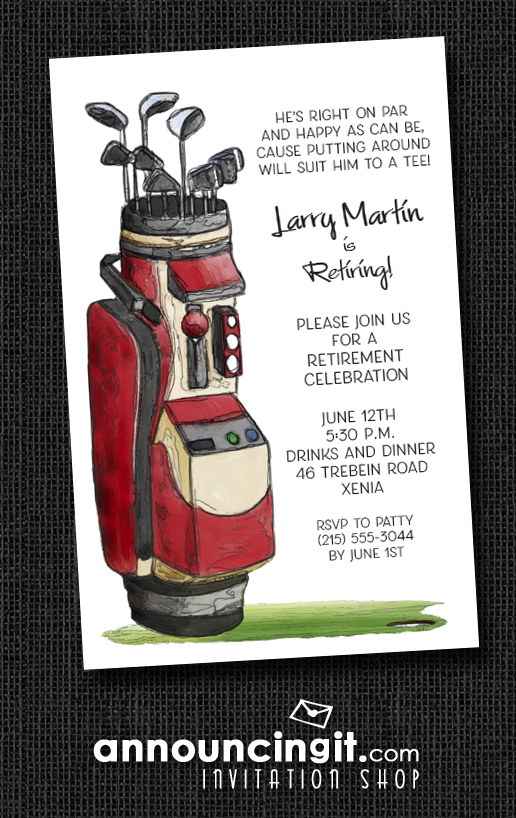 Red Golf Bag Party Invitations at Announcingit.com