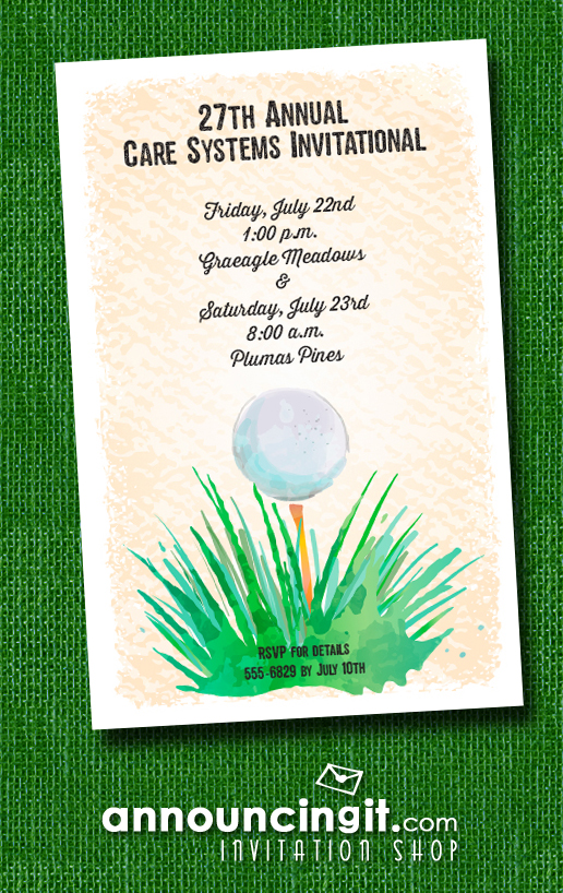 Watercolor Golf Ball Party Invitations at Announcingit.com