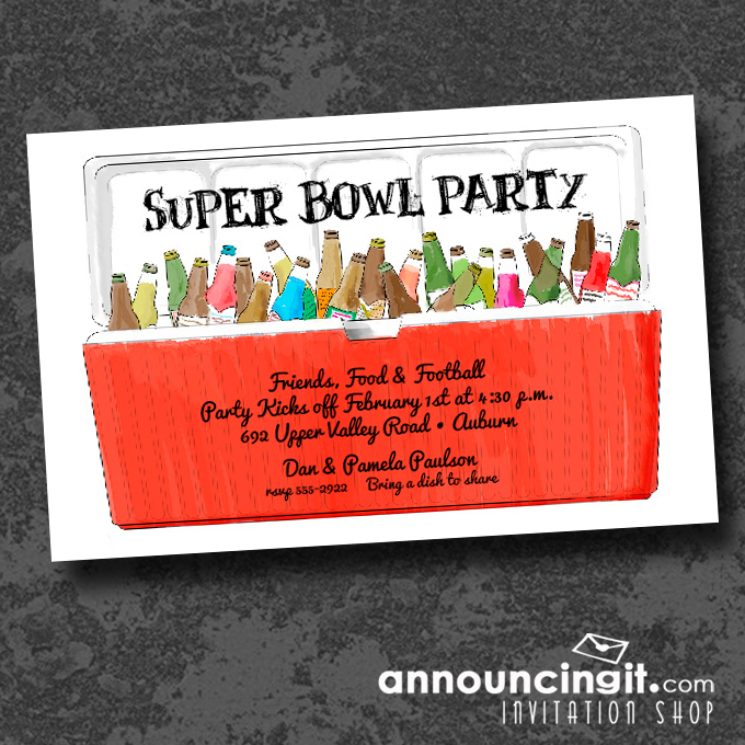 Red Ice Chest Super Bowl Party Invitations