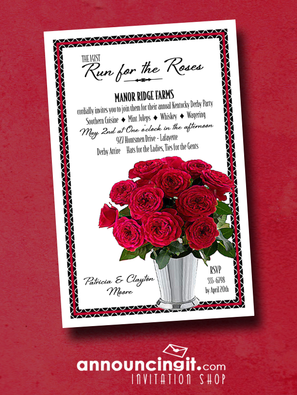 Mint Julep Cup of Red Roses Kentucky Derby Party Invitations from Announcingit.com