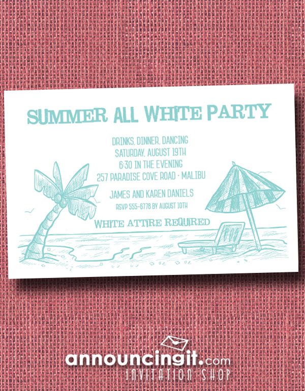 Beach Shoreline All White Party Invitations available at Announcingit.com