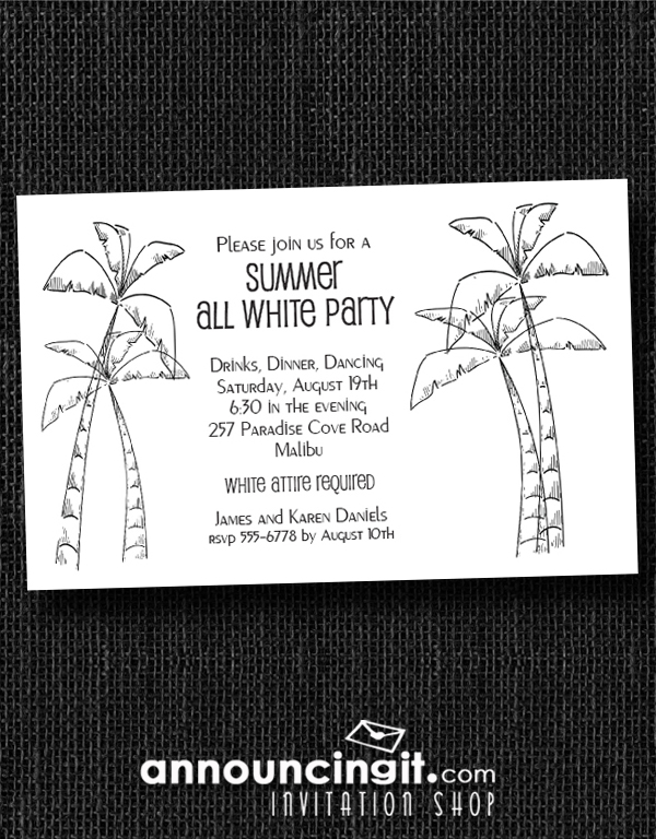 Newport Chic Palms All White Party Invitations available at Announcingit.com