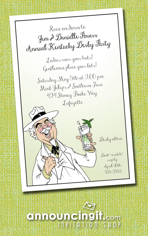 Southern Hospitality Kentucky Derby Party Invitations and Mint Julep Recipes | See the entire collection at Announcingit.com