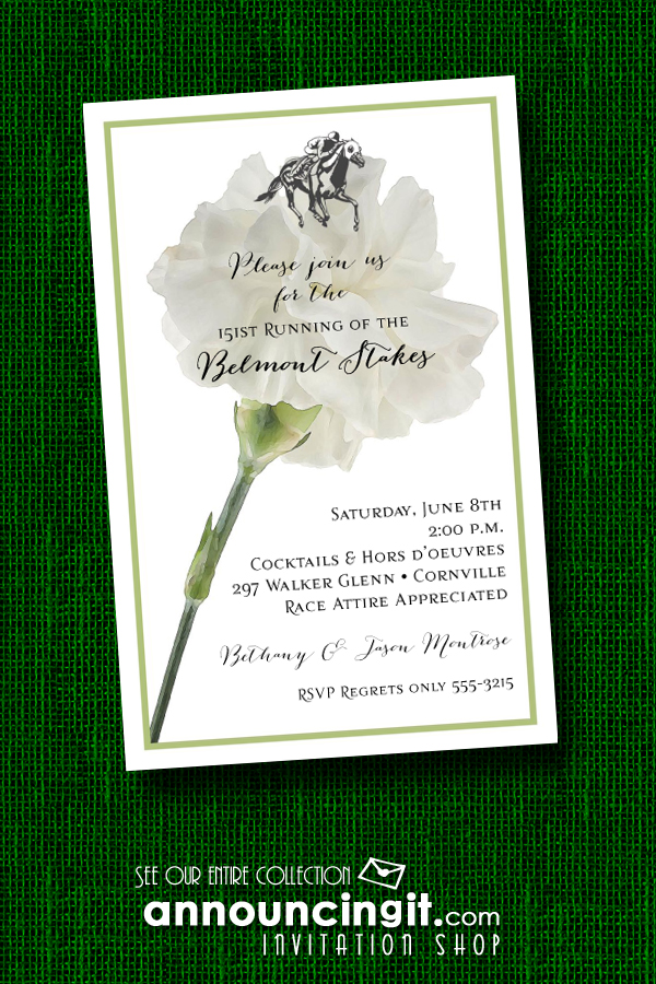 White Carnation Belmont Stakes Party Invitations | Announcingit.com