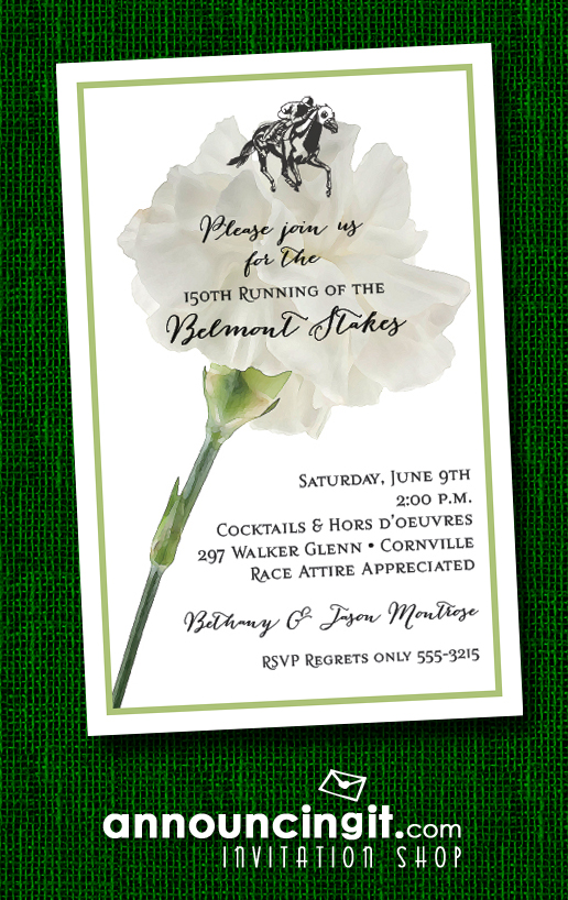 White Carnation Belmont Stakes Party Invitations at Announcingit.com