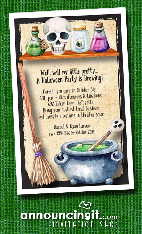 Witch's Workroom Halloween Costume Party Invitations at Announcingit.com