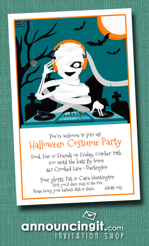 Mummy DJ Halloween Costume Party Invitations at Announcingit.com