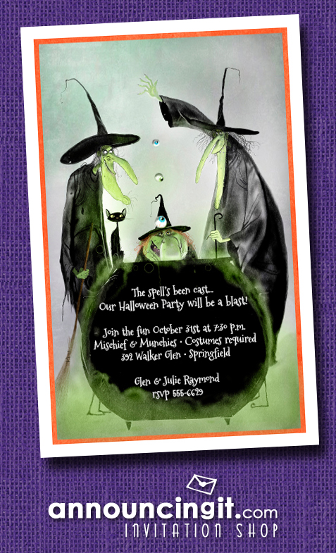 Witchy Trio Halloween Party Invitations at Announcingit.com