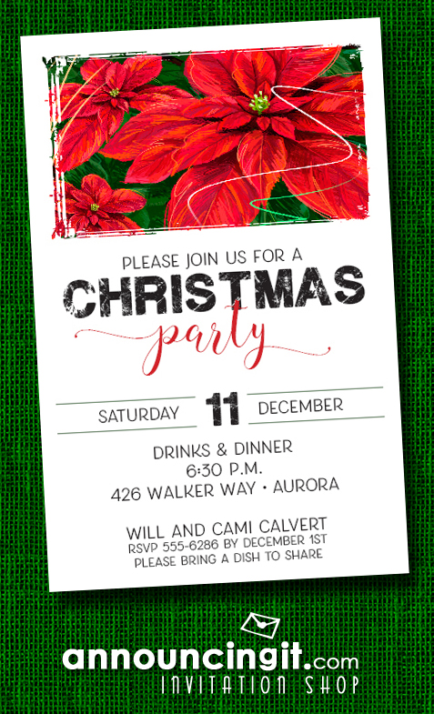 Red Poinsettias Holiday Christmas Party Invitations at Announcingit.com