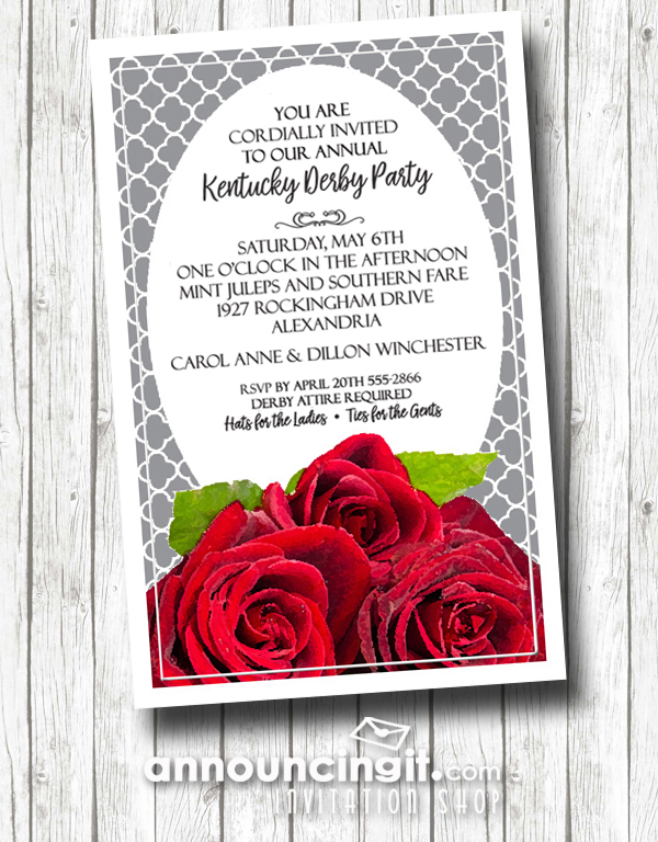 FreshRed Roses Kentucky Derby Party Invitations | Come see our entire Derby collection at Announcingit.com