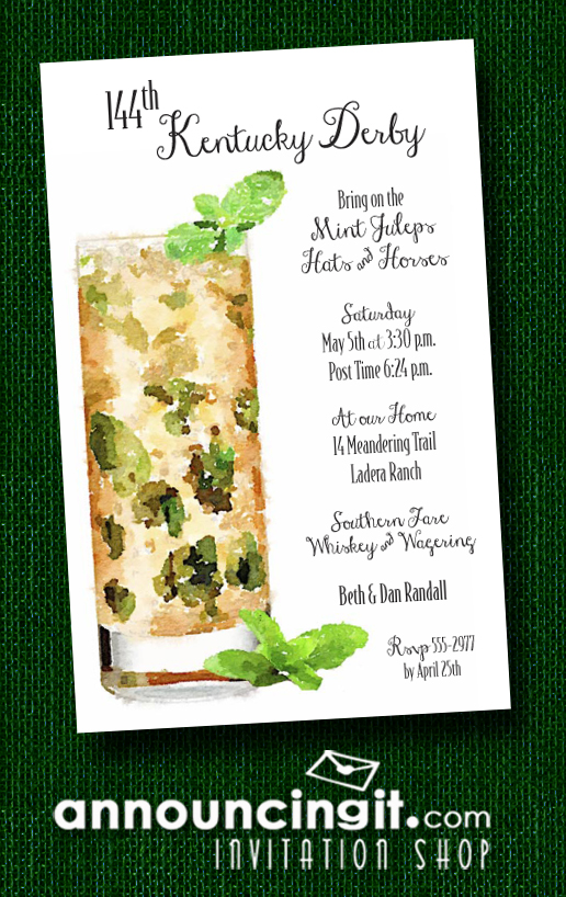 Tall Mint Julep Kentucky Derby Party Invitations. 