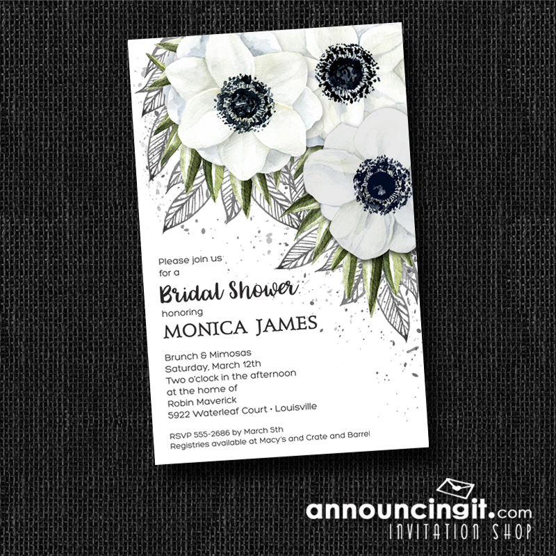 White Anemones Floral Party Invitations