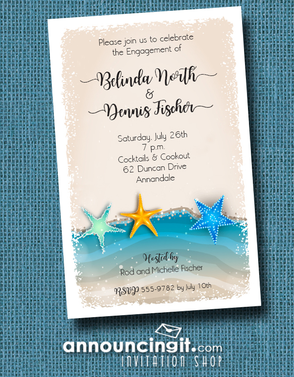 Starfish on the Shore Invitations perfect for engagement party invitations, tropical shower invitations, couples wedding shower invitations and more. See more at Announcingit.com