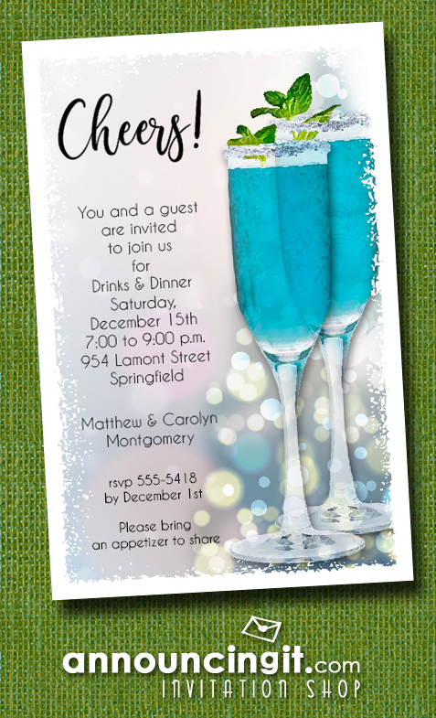 Blue Cocktails Holiday Christmas Party Invitations at Announcingit.com