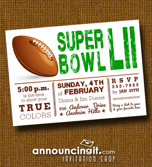 Football Super Bowl LII Party Invitations at Announcingit.com