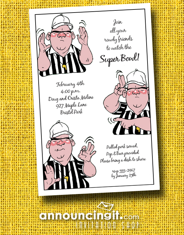 Referee Hand Signals Super Bowl Party Invitations from Announcingit.com