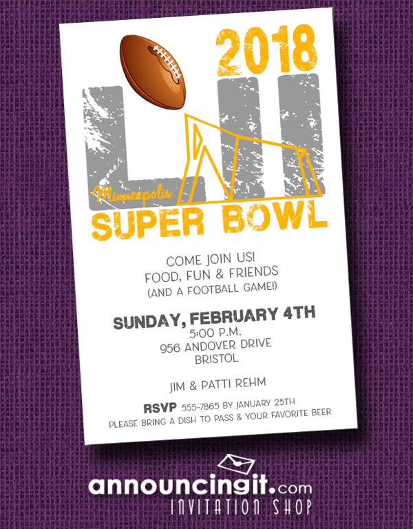 Minneapolis Super Bowl 52 Party Invitations at Announcingit.com