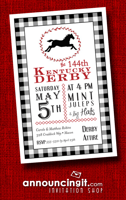 Black Check Horse & Laurel Kentucky Derby Party Invitations from Announcingit.com