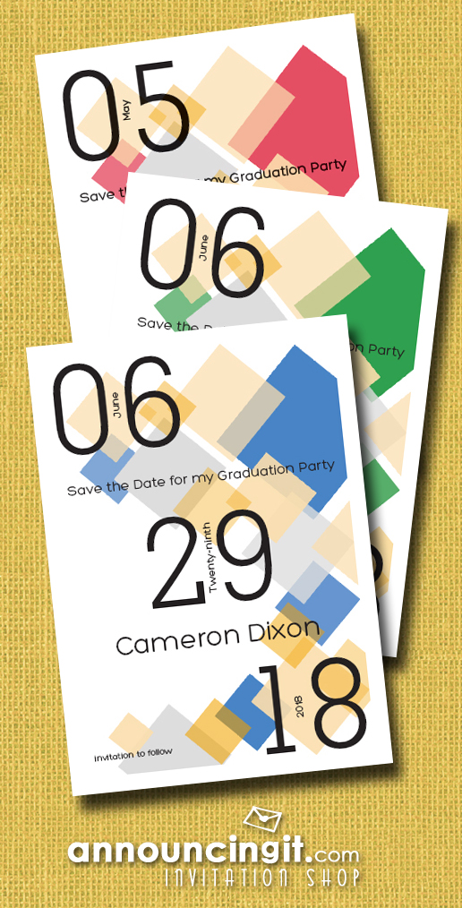 Diamond Blocks Graduation Party Save the Date Cards - available in several colors | See the entire graduation invitations and announcement collection at Announcingit.com