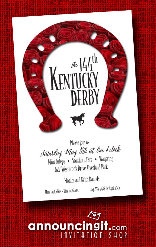 Rose Covered Horse Shoe Kentucky Derby Party Invitations from Announcingit.com