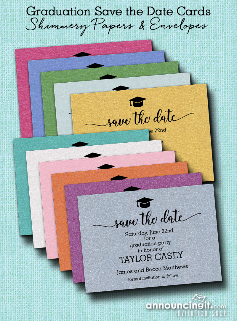 Shimmery Graduation Hat Save the Date Cards from Announcingit.com