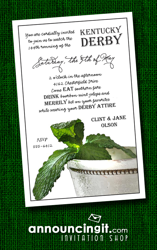 Silver Mint Julep Cup Kentucky Derby Party Invitations | See the entire collection at Announcingit.com