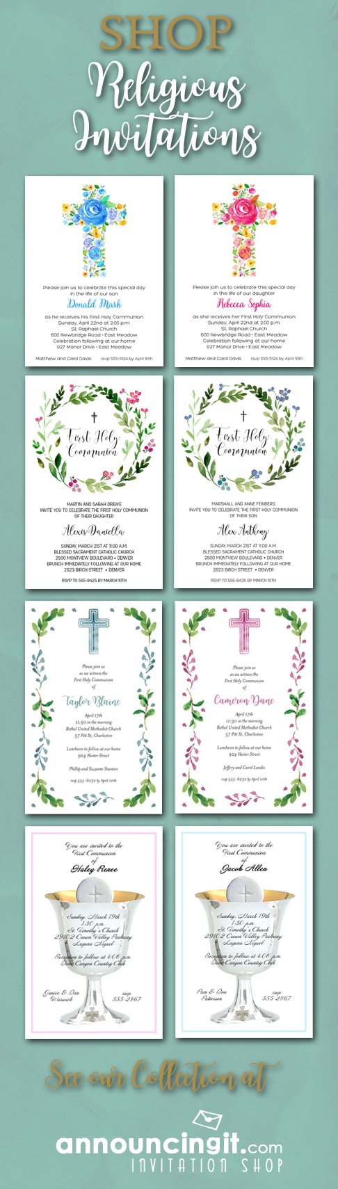 Shop Religious First Communion, Baptism, Christening Celebration Invitations at Announcingit.com Invitation Shop