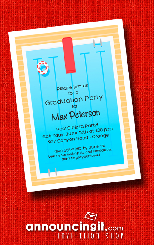 Swimming Pool Deck Graduation Party Invitations at Announcingit.com