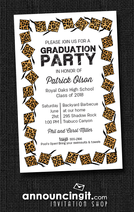 Cheetah Cap with Black Tassel Graduation Party Invitations or Announcements at Announcingit.com