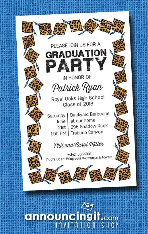 Cheetah Cap with Blue Tassel Graduation Party Invitations or Announcements at Announcingit.com