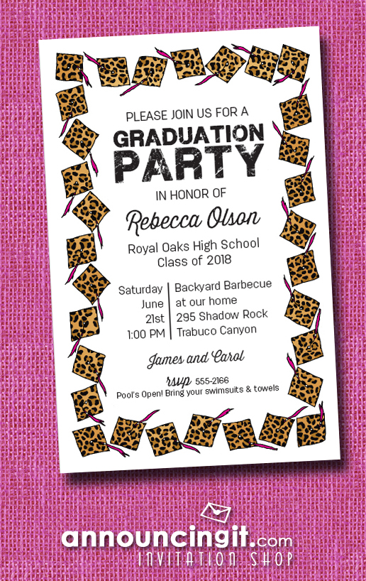 Cheetah Cap with Pink Tassel Graduation Party Invitations or Announcements at Announcingit.com