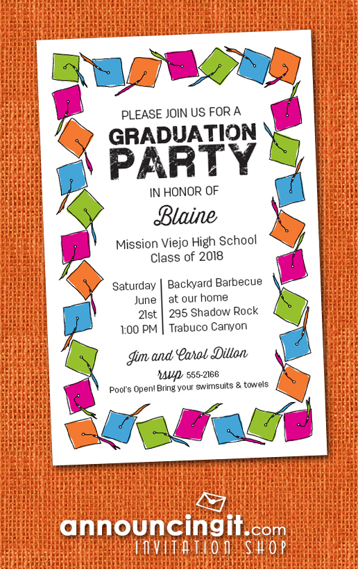 Colorful Grad Caps Graduation Party Invitations or Announcements at Announcingit.com