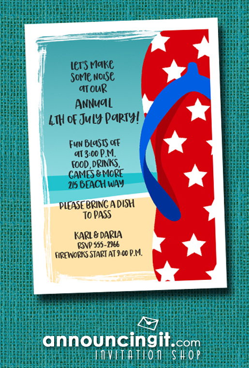 Patriotic Stars Flip Flops Beach Party Invitations at Announcingit.com