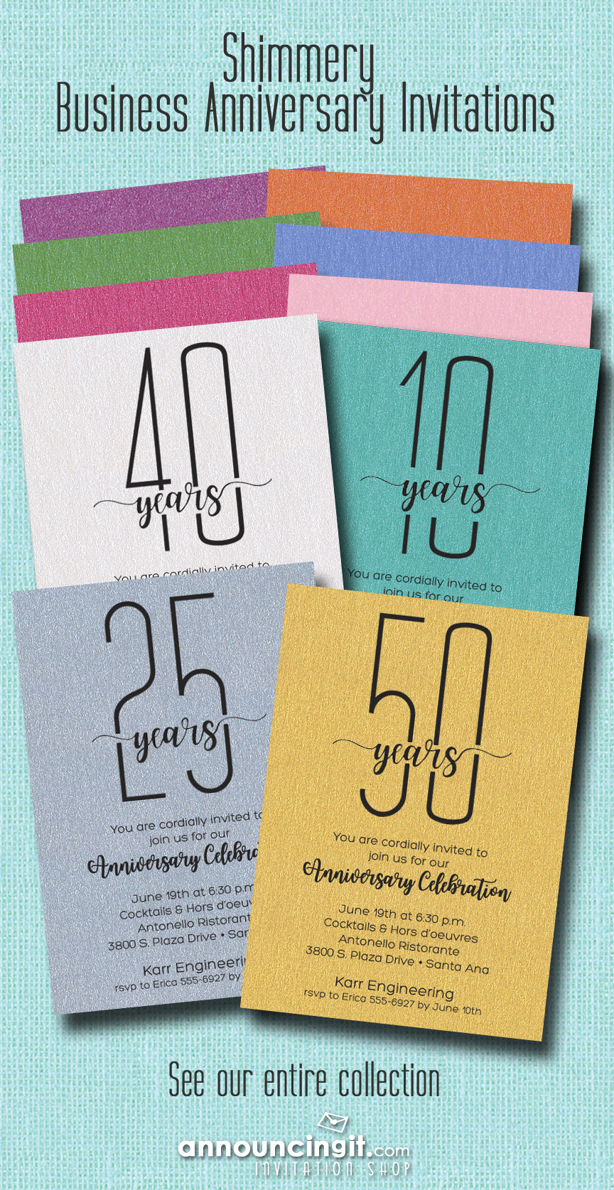 Business Anniversary Party Invitations on Shimmery Papers at Announcingit.com