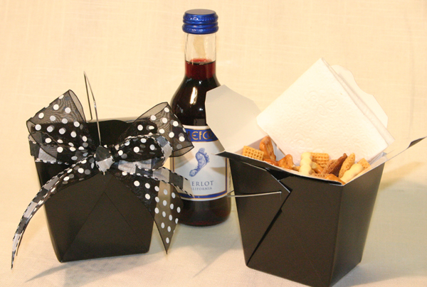 Black-Chinese-Takeout-Box-with-Polka-Dot-Bow Black Chinese Takeout Boxes Dress up your Party Favors or Treats
