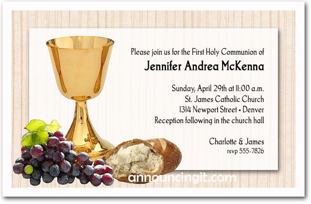Chalice, Bread & Grapes Religious Invitations
