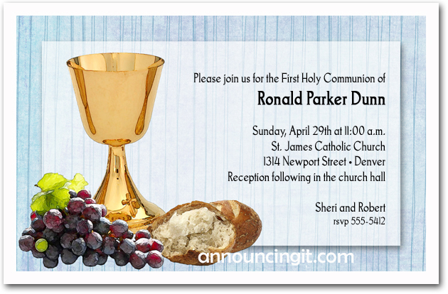 Chalice, Bread and Grapes Boy's Baptism Invitations
