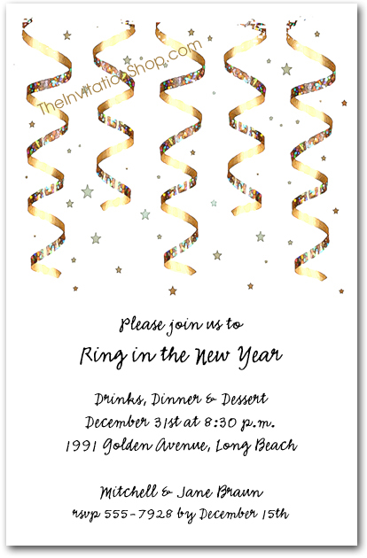 Gold Streamers New Year's Eve Party Invitations Gold Streamers New Year's Eve Party Invitations