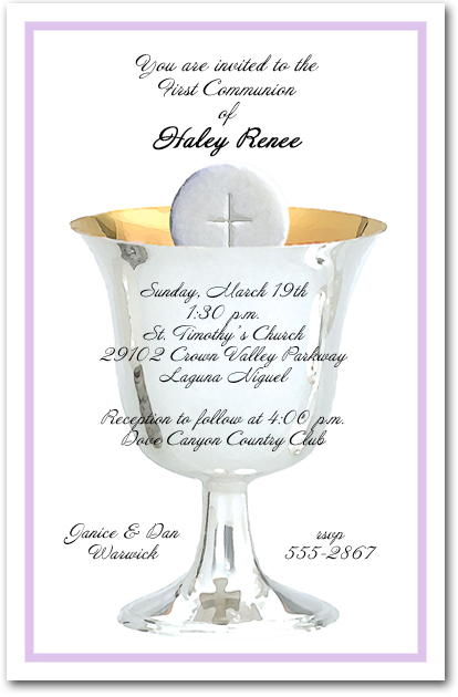 Lilac Border Chalice and Host First Communion Invitations Lilac Border Chalice and Host First Communion Invitations