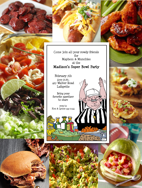 Super Bowl Party Invitations and Favorite Foods Super Bowl Party Invitations and Favorite Foods