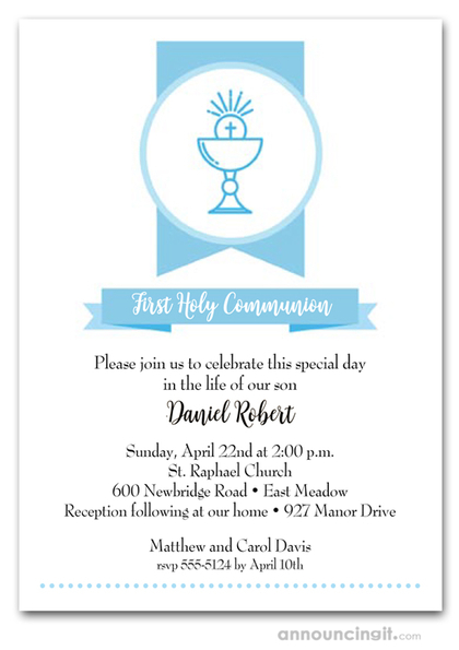 Blue Chalice First Communion Invitations