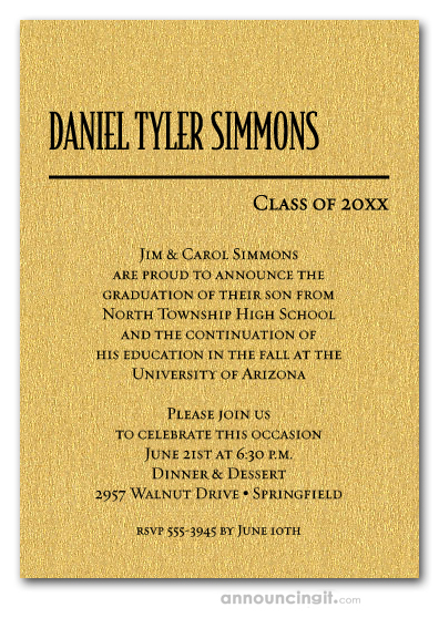 Shimmery Gold Classic Graduation Invitations