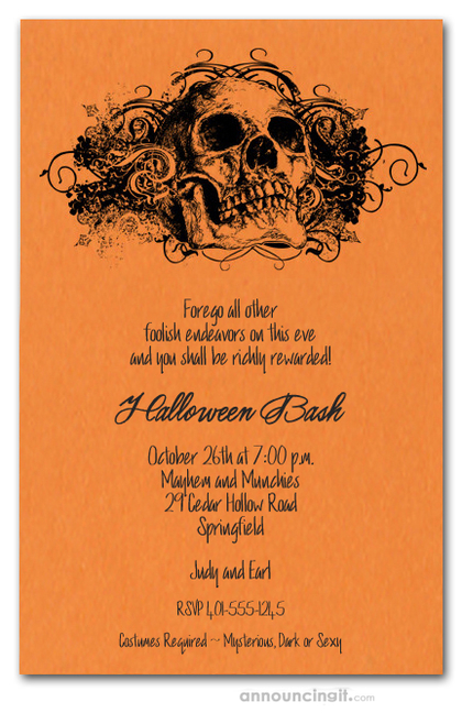 Grunge Skull on Orange Halloween Invites