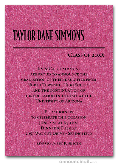 Shimmery Hot Pink Classic Graduation Invites