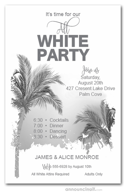 Palm Tree All White Party Invitations