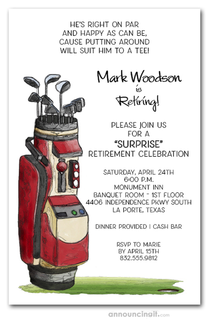 Red Golf Bag Party Invitations from Announcingit.com