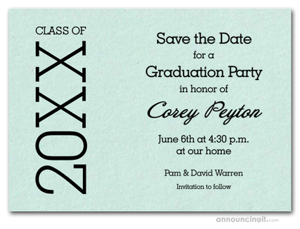Shimmery Aqua Graduation Save the Date Cards