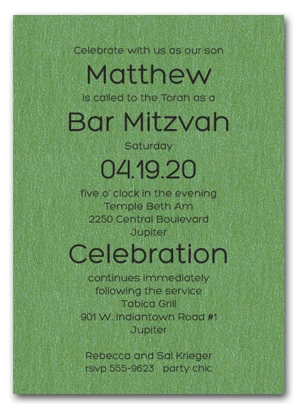 Shimmery Green Bold Bar Mitzvah
